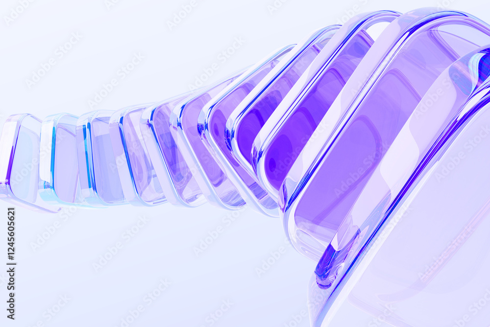 Poster Abstract 3d background with row of crystal glass square plates. Holographic gradient light curve wave line pattern. Dynamic transparent cube block shapes. Render digital tech banner. 3D illustration