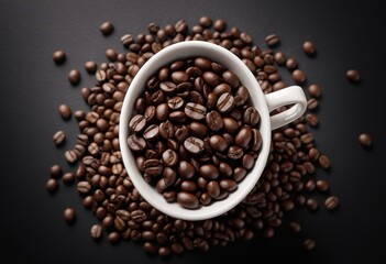 Fototapeta premium Close-up of a cup of coffee beans and the coffee beans scattered around