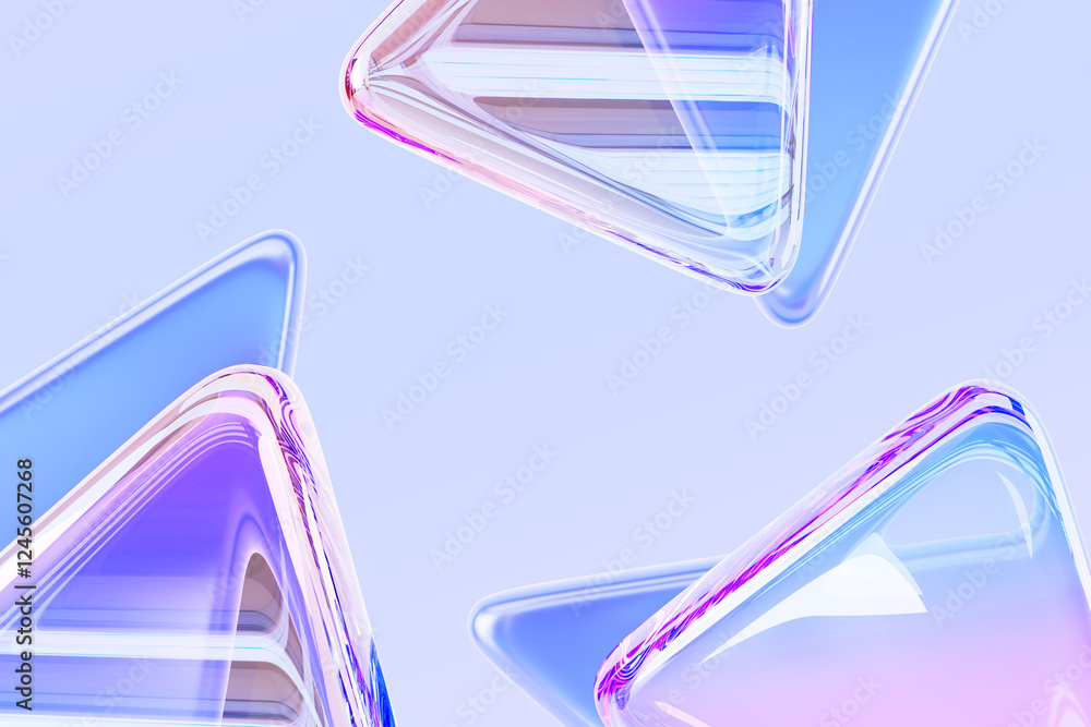 Poster abstract glass 3d background wallpaper with crystal and plastic triangle plates render. iridescent t