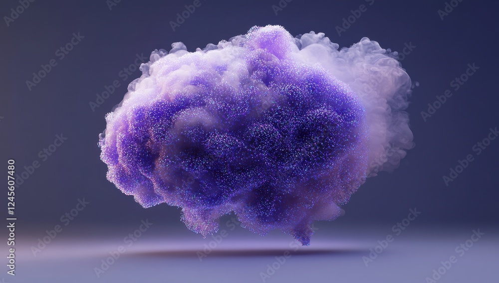 Poster ethereal purple cloud with wispy tendrils of mist and sparkling particles on a soft gradient backgro