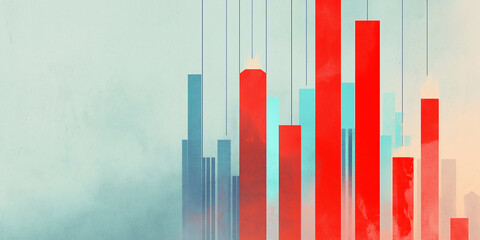 Fototapeta premium Fluctuation data, red and blue charts, unique chart data background
