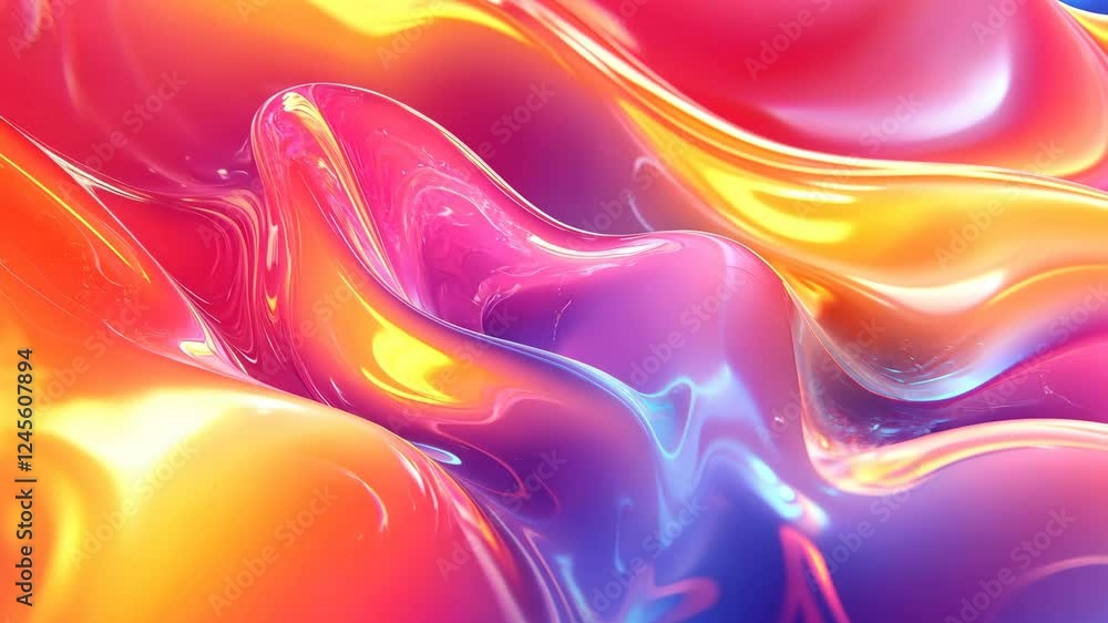 Poster vibrant liquid waves creating a dynamic abstract flow of colorful light