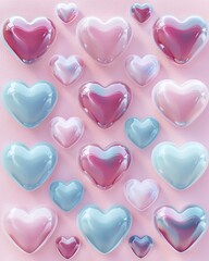 Obraz premium Shiny metal blue and pink hearts background. 3D