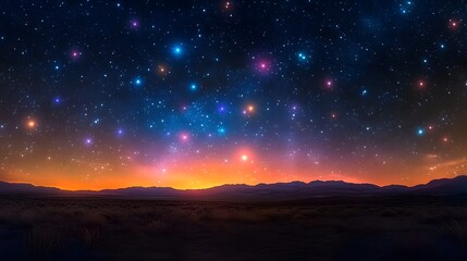 Surreal star field over a desert landscape with a few visible stars in the night sky