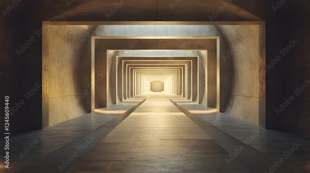 Poster long tunnel with light at the end featuring spatial symmetry art creating a calm visual effect
