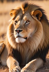 Fototapeta premium Majestic African Lion Portrait in Golden Sunlight
