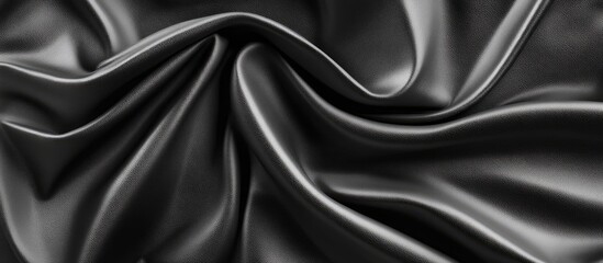 Obraz premium Elegant black leather fabric with soft folds showcasing a rich anthracite gray texture perfect for backgrounds in design and creative projects.