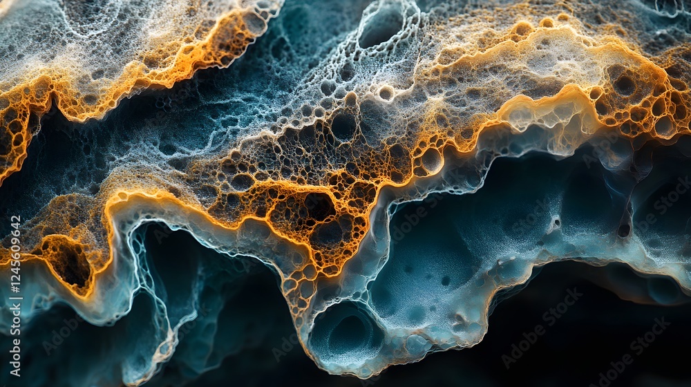 Poster close up image of a wave with black background showcasing spatial depth and layered details