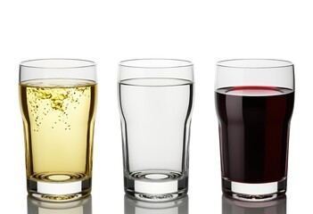A glass of red wine and white wine on a white background