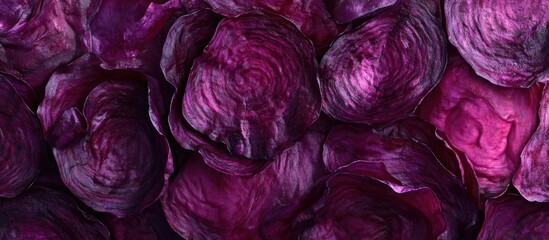 Obraz premium Vibrant purple hues of peeled beetroot layered together, showcasing rich textures and emphasizing nutritious qualities in a food setting.