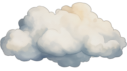white clouds on watercolor paper, transparent background
