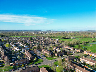 Historical Downtown Oxford Central City Homes of Oxfordshire, England United Kingdom. High Angle Drone's Camera Footage Was Captured March 23rd, 2024 From Medium High Altitude.