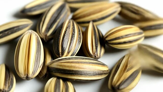 Sunflower seeds changing arrangement in progressive closeup shots