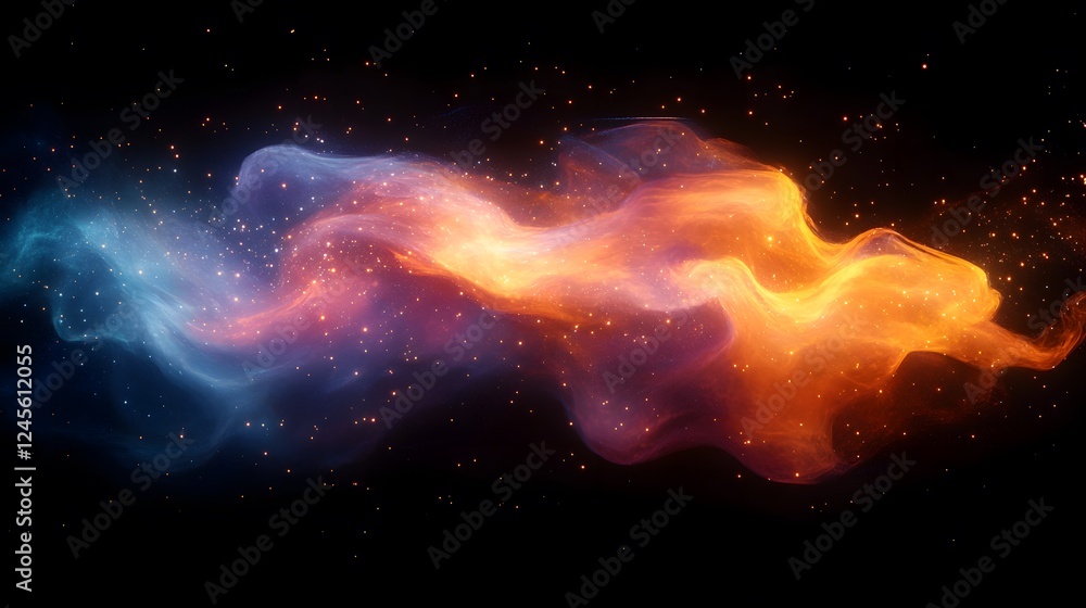 Poster colorful nebula and photon cloud rendering with swirling lights in deep space background