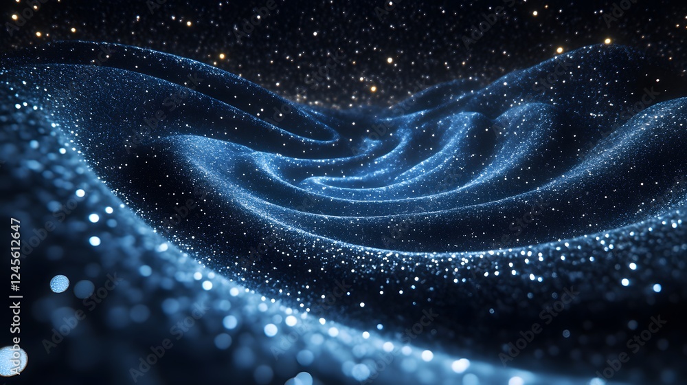 Poster blue abstract background with stars and optical illusion patterns on a black backdrop creating dizzy