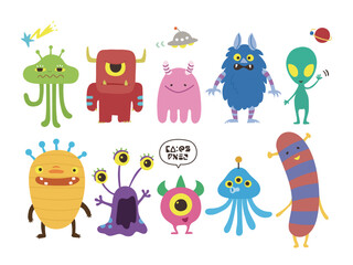 可愛らしい手描きのエイリアンのイラストセット © モツ煮子