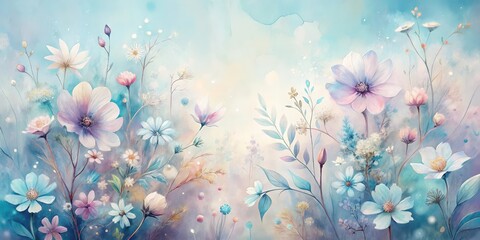 Serene Pastel Floral Meadow A Dreamlike Watercolor Painting of Delicate Blossoms and Gentle Foliage in Soft Hues