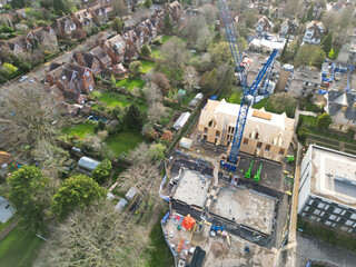 Historical Downtown Oxford Central City Homes of Oxfordshire, England United Kingdom. High Angle...