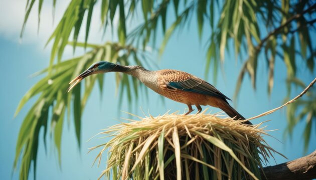 Stunning Boat-billed Heron in Nest Tropical Bird Photography