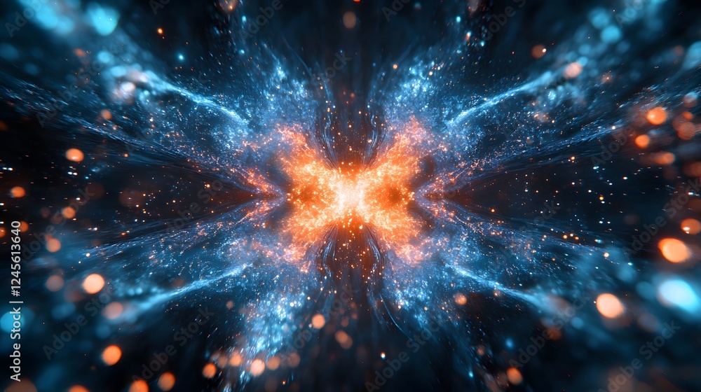 Aufkleber blue and orange explosive light nebula symmetry graphics in balanced hues with abstract patterns