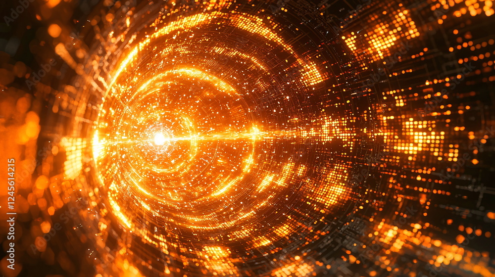 Aufkleber bright glowing abstract background with swirling orange particles and light, creating a vibrant ener