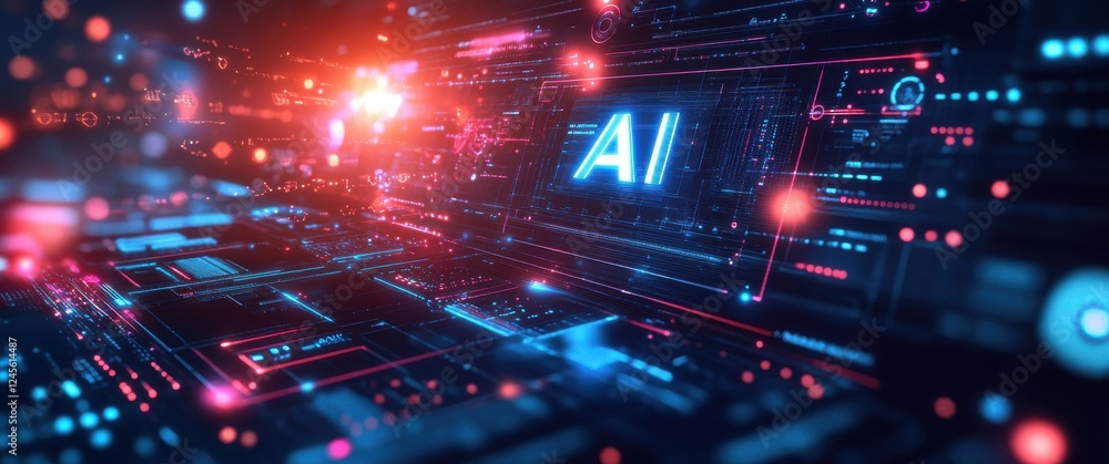 Poster futuristic digital background with colorful lights and ai concept, abstract technology design for cr