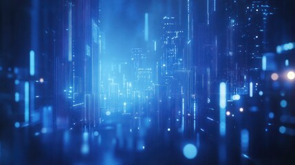 Futuristic city data streams, digital landscape, glowing background, tech presentation