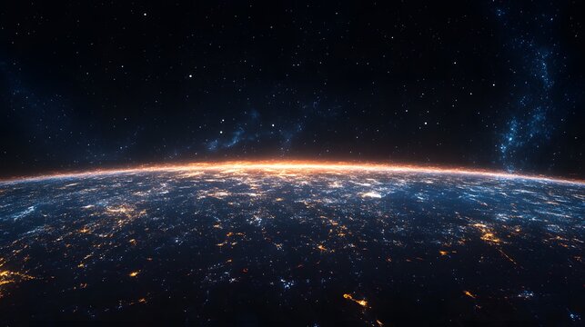 Fototapeta View of earth from space with light-year distance visualizations illustrating vast universe