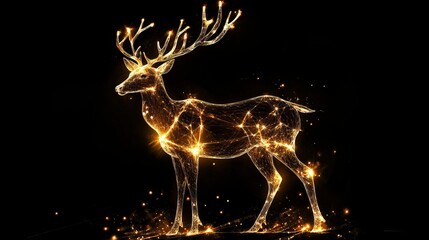 Majestic deer silhouette illuminated by glowing sparkles against a dark background