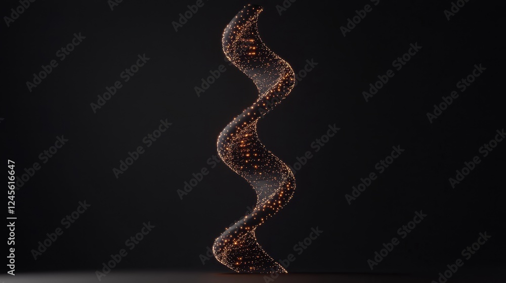 Poster a glowing, spiraling structure made of dots, set against a dark background, creating a mesmerizing v