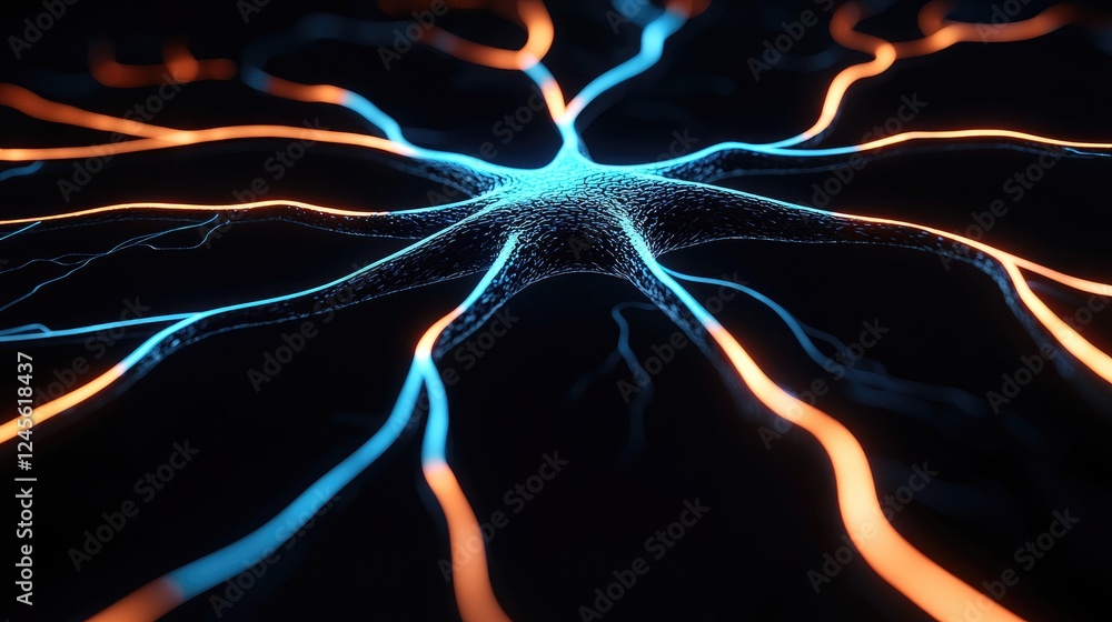 Poster neural network visualization digital space abstract art dark environment macro view science concept