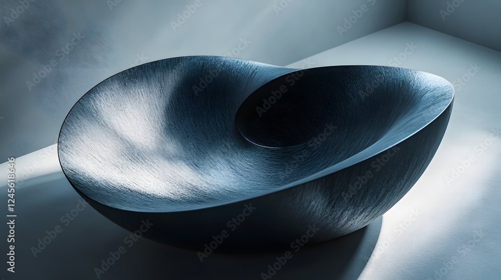 Poster black bowl on a table with gravity well visualization and funnel shapes in a modern setting