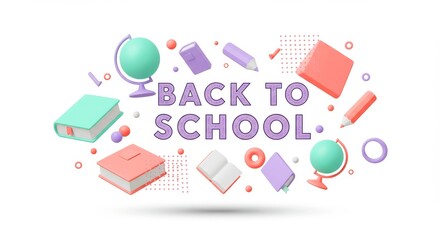 Back to school creative 3D illustration with books and stationery