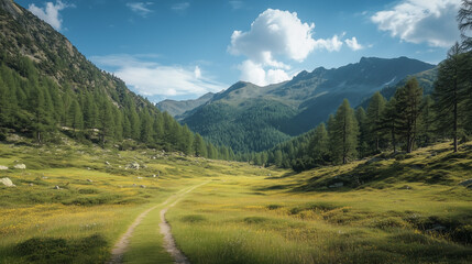 Fototapeta premium Outdoor Adventure Landscape. A mountain or forest area suitable for running or cycling, with a clear sky in the background