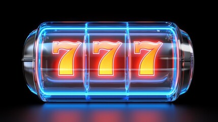 Obraz premium Exciting slot machine spin casino digital image neon lights close-up gambling concept