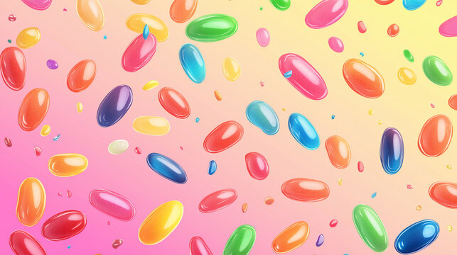 Gradient banner for National Jelly Bean Day with colorful jelly bean candies scattered all over the background, Ai generated images - Powered by Adobe