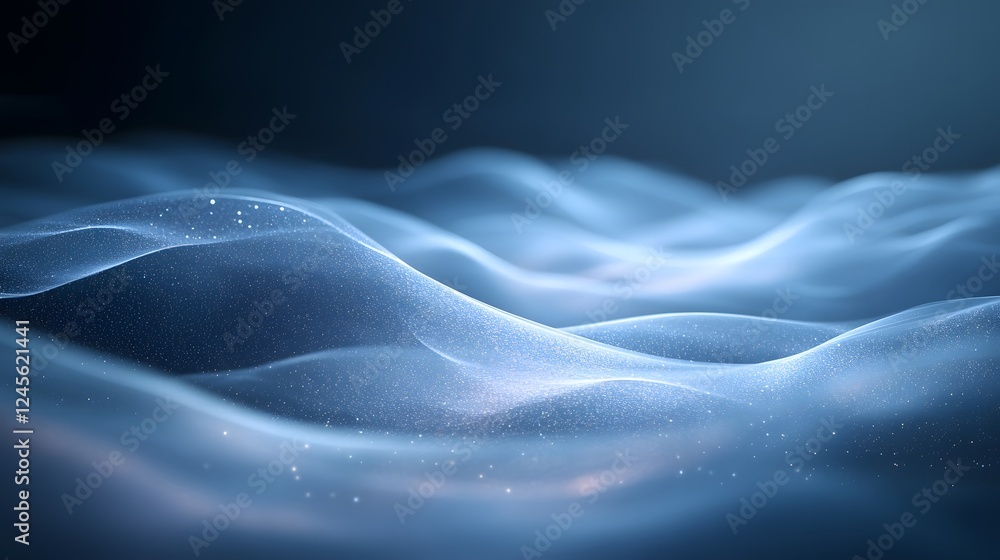 Aufkleber blue background with soft wave of water and ethereal planetary structures shimmering in the distance