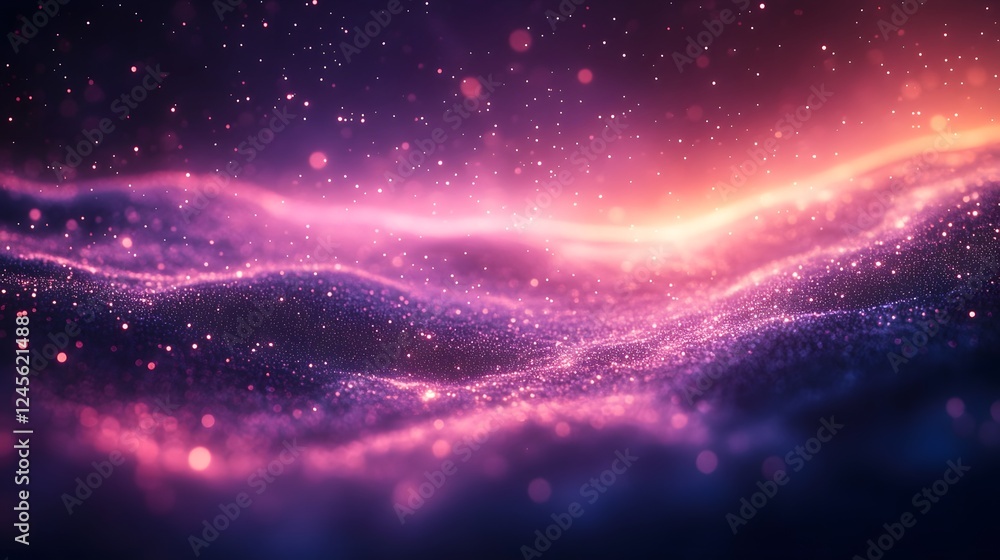 Poster abstract background with blurred effect and ethereal planetary structures shimmering softly in the d