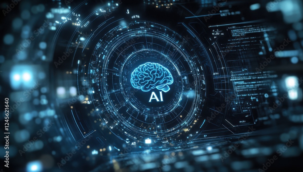 Aufkleber futuristic digital representation of artificial intelligence concept with brain and technical data v