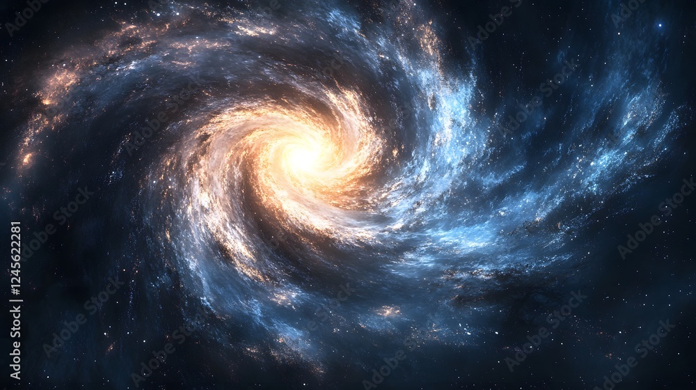 Aufkleber spiral galaxy with stars and nebulas swirling in a dark cosmic background with dynamic patterns