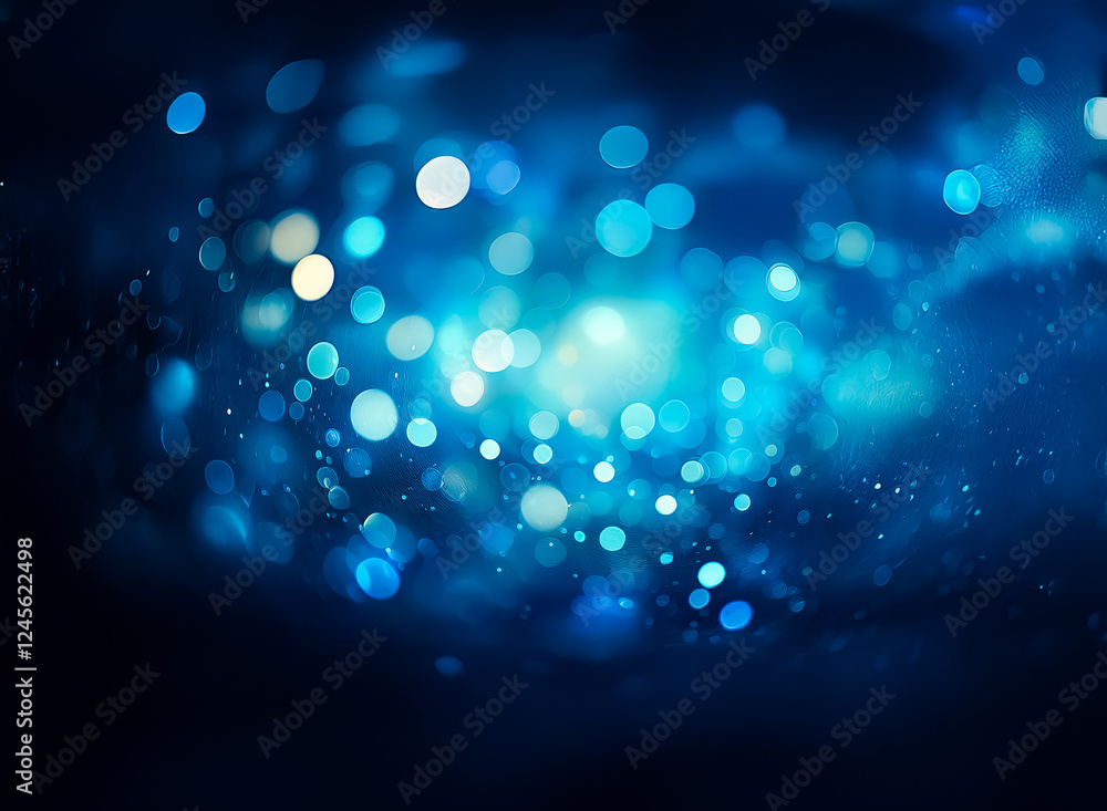 Poster a vibrant blue bokeh background features a bright, central light source, creating a dreamy, abstract