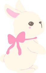 Cute White Bunny with Pink Coquette Ribbon Bow Adorable Cartoon Rabbit