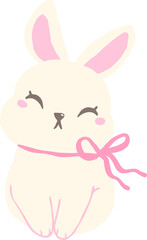 Cute Smile White Bunny with Pink Coquette Ribbon Bow Chubby Cheek Adorable Cartoon
