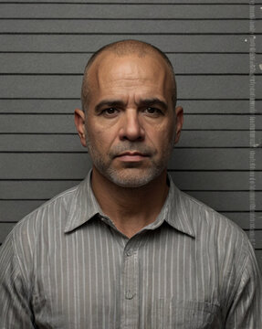 Light gray mugshot background with black height measurement lines