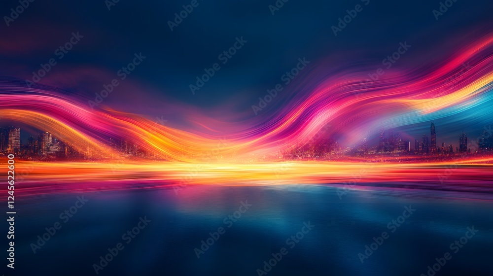 Poster abstract motion blur and dynamic light phenomena creating visual effects in a dark environment at ni
