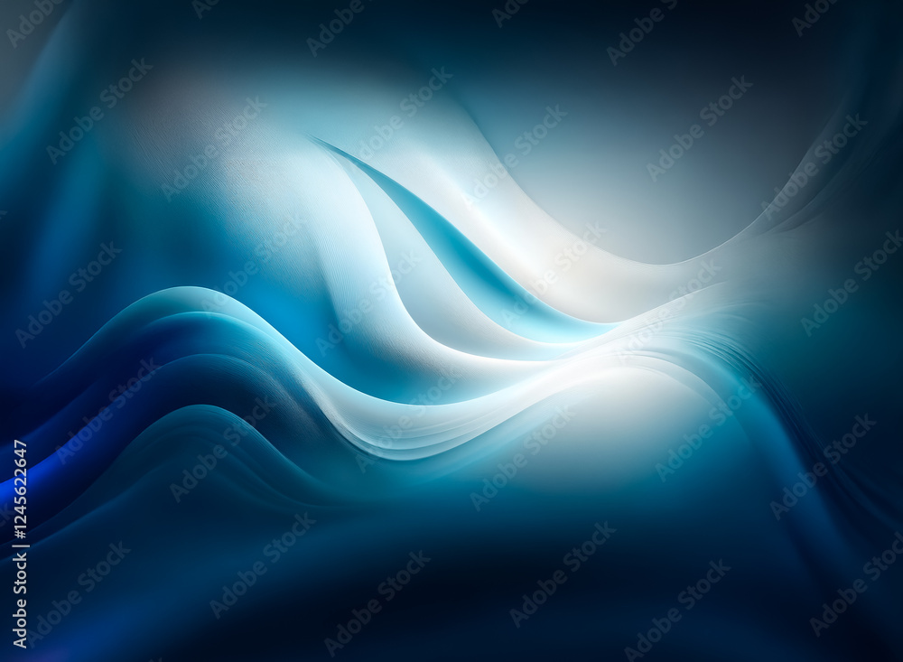 Poster abstract image with flowing blue and white waves creating a smooth, dynamic, and elegant design with