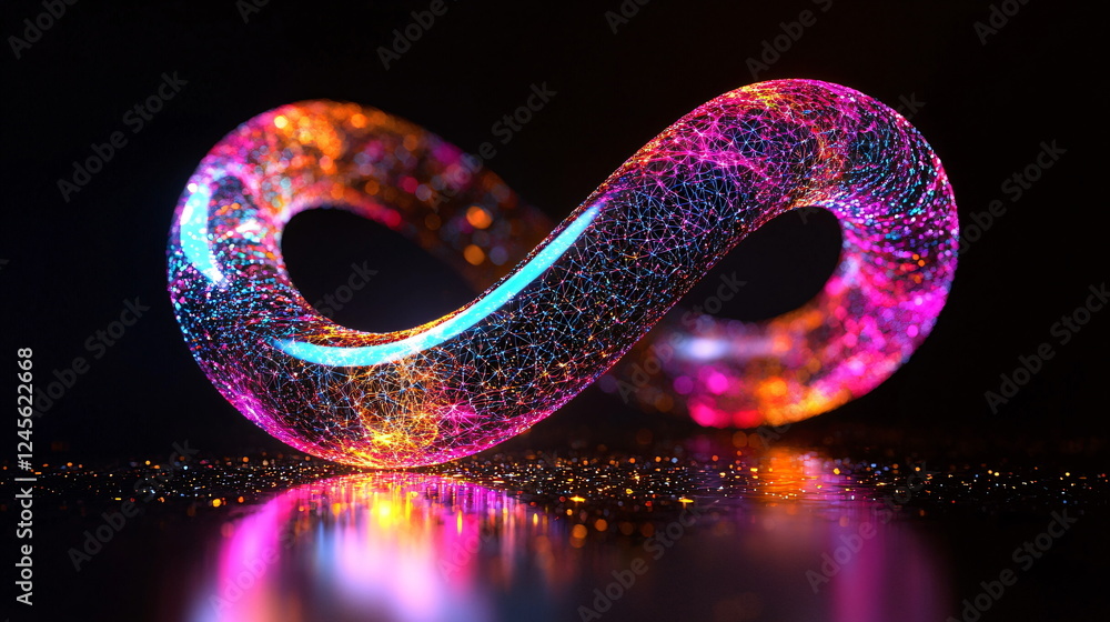 Aufkleber glowing infinity symbol with vibrant colors on a reflective surface creating a mesmerizing abstract 