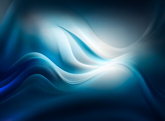 Obraz premium Abstract image with flowing blue and white waves creating a smooth, dynamic, and elegant design with gradients of light and dark shades.