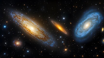 Naklejka premium Group of galaxies and space art representing layered cosmic dimensions in a stunning visual display