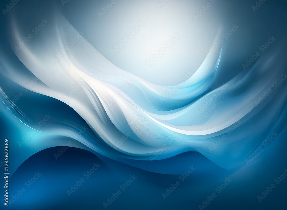 Poster abstract flowing background with smooth blue and white waves. soft shades create a calming and elega